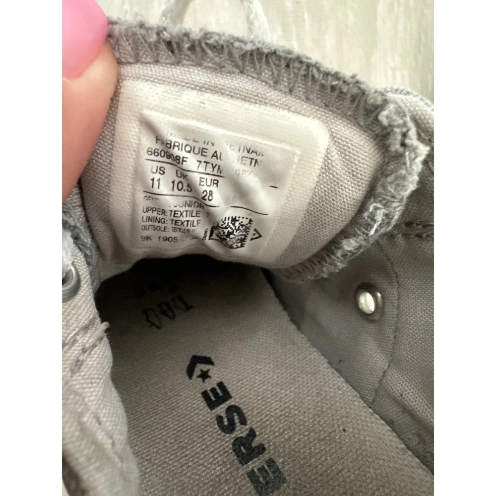 Kids Converse All Star Low Top Sneakers Gray Canvas Lace Up Casual Shoes Sz‎ 11
